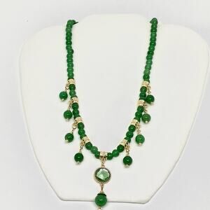 Green Aventurine Beaded Station Necklace 18-20” in Gold Tone